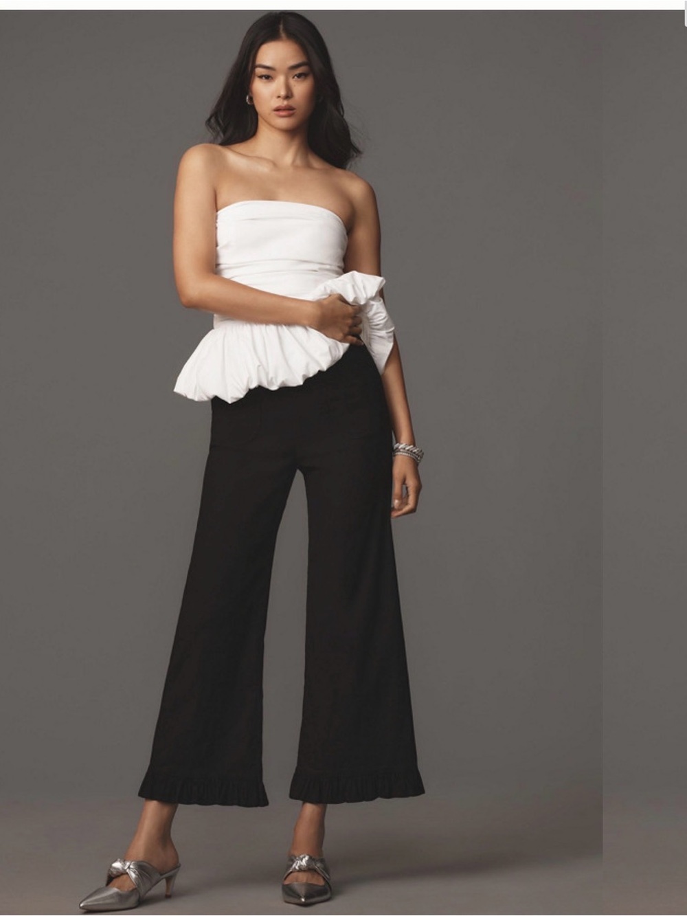 New Anthropologie Black Cropped Wide-Leg Pants Size 26